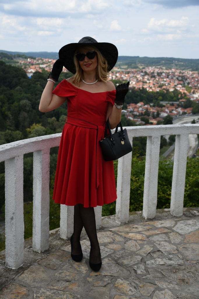black and red combination dress